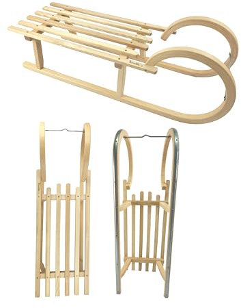 Slittino per corna in legno di faggio massiccio con corda di trazione, raccordi per lame in acciaio, 100 cm