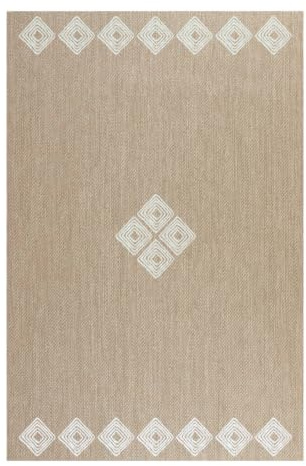 STORESDECO Vinyl Teppich pflegeleicht rutschfest, Küchenläufer & Läufer für Flur, Wohnzimmer und Esszimmer, In & Outdoor Teppich wetterfest, Premium Qualität Größe: 60 x 200 cm Ethno Weiß