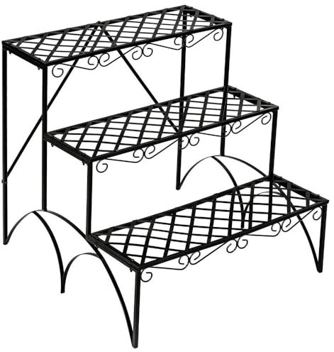 RILOOP Pflanzentreppe Blumenbank Metall Blumenregal Garten Regal Blumenständer 3 Stufen