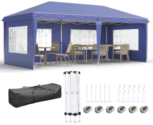 Outsunny Tonnelle de Jardin Extérieure Pop-Up Pliante Barnum 3 x 6 m Bleu | Tente de Réception, Pavillon Chapiteau Barnum, 3 Cotés Démontables, Piquets d'Ancrage au Sol, Sac de Transport Inclus