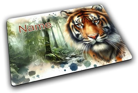 Maus-Design Textil Tischset personalisiert mit Name, Tiger | Gummirückseite, Platzdeckchen, Platzset