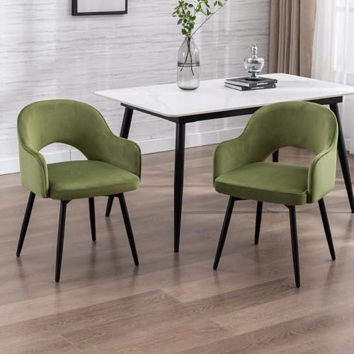 Ya-Home Esszimmerstühle 2er Set, Drehbare Küchenstühle mit Armlehne Samt Polsterstuhl Metallbeine für Esszimmer/Restaurant/Wohnzimmer,Grün