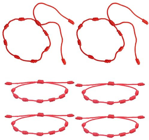 6 PCS Red String Bracelet,Adjustable Red Bracelet,Woven Redes bracelets,Friendship 7 Knots red bracelets,Unisex reds Rope Bracelets Lucky bracelet,Lucky Braceletes,for Women Men Girls Boys Family.