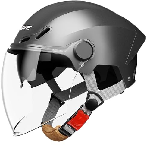 VVPEC 3/4 Casco Moto Casco Aperto Casco Moto Mezzo Casco con Doppia Visiera Parasole Retro Vintage Style Casco Jet per Uomo Donna Moto Casco ECEDOT Approvato(5)