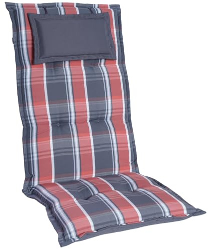 Homeoutfit24 Gartenstuhlauflagen Hochlehner, 4er Set, Grau-Orange-Kariert
