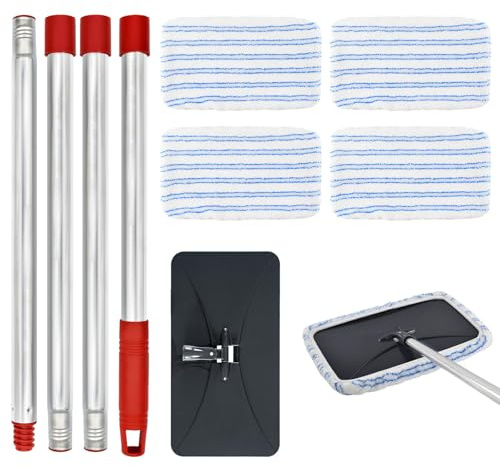 Extra Large Microfiber Flat Mop with 4 Reusable Mop Pads for Floor Cleaning,4-Section Stainless Steels Mops Handle&15.2x8.1 Falt Mops,Reusable&Washable Microfiber mop Refills for Wet & Dry Use