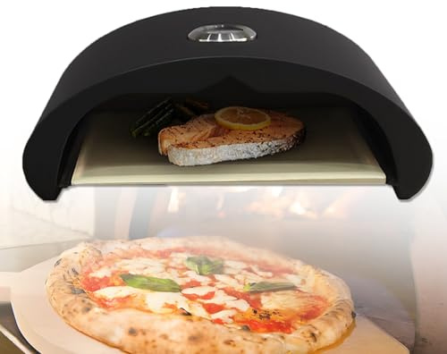 RKXKJ 30 cm Pizzaofen Mit Brennstoff, Tragbarer Outdoor-Ofen, Mit Sichtbarem Thermometer, Pizzastein, Maximaltemperatur Bis 520 °C, Für Outdoor-Grillen (Feuer Und Steinofen)