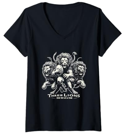 Damen Three Lions Rugby Spirit - One Try at A Time T-Shirt mit V-Ausschnitt