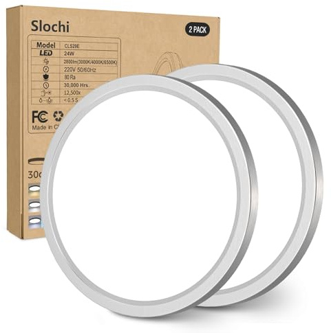 slochi Deckenlampe LED Deckenleuchte Flach, Ø30CM 3Farben 24W Nickelfarbe | 2800LM Wasserfest Rund Badlampe Decke, Modern LED Lampen für küche Badezimmer Schlafzimmer Flur Wohnzimmer, 2 Stücke