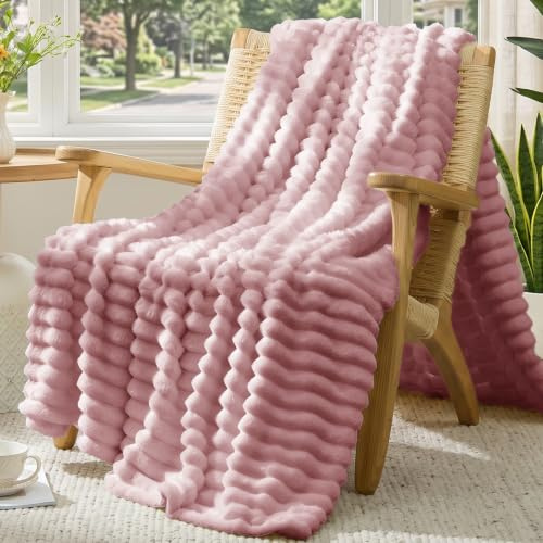Vielit Kuscheldecke Flauschig,Ultral Weiche Kuscheldecke 220x240 XL-Leichte Atmungsaktiv Wohn- & Kuscheldecken, Tagesdecke & Sofadecke überwurf, Pflegeleicht Cord Decke für Zimmer Deko, Dusty Rose