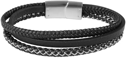 Akzent Armband Herren - Premium Armband Herren in Schwarz aus Kunstleder, 100% Wasserfest & Hautverträglich