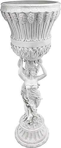 Design Toscano KY9055 Les Filles Joyeuses Pedestal Column Plant Stand with Urn, Polyresin, Antique Stone, 91.5 cm, Cream
