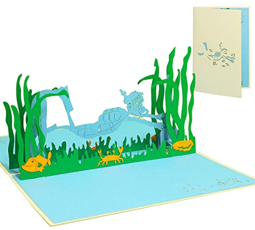 LINPOPUP® Pop-Up Karte Tauchen – Reise – 3D Grußkarte zum Urlaub, Geburtstag, Abschied oder für Urlaubsgeld, Geldschein Verpackung, Urlaub am Meer, Gutscheinkarte, N107