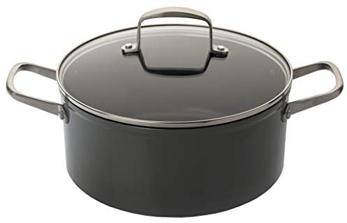 Arcos Serie Endura - Cacerola Antiadherente - Cuerpo de Aluminio Forjado 24 cm - Capacidad 5 litros - Mango de Acero Inoxidable - Color Negro (Libre de PFOA)