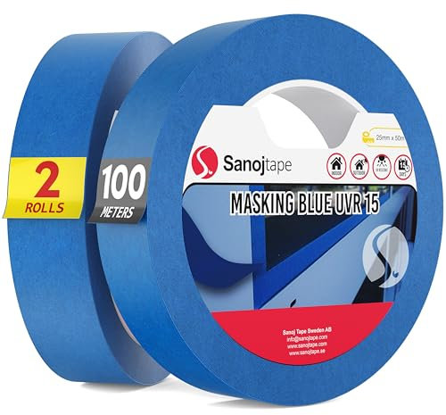 Sanojtape Pro Blau Malerkrepp Abklebeband 25mm x 50m (2er Pack) UV-Beständig Für Innen und Außen Malerband