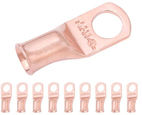 Selterm Connettori Elettrici 2 AWG (35 mm²) - 3/8 Pollici (M10) - Capicorda Elettrici in Rame Nudi, Connettori per Cavi Elettrici Tubolari Capicorda Elettrici Occhiello [B49] - 10 Pezzi