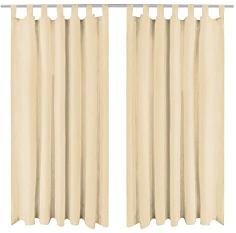 vidaXL 2X Vorhang Mikro-Satin mit Schlaufen Schlaufenschal Ösenschal Blickdicht Gardinen Vorhänge Kräuselband Gardine 140x245cm Beige