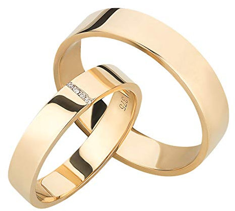 Ardeo Aurum Trauringe aus 375 Gold Gelbgold mit 0,02 ct Diamant Brillant hochglanzpoliert Eheringe Paarpreis