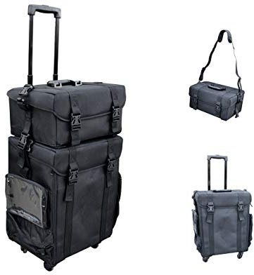 POLIRONESHOP PETRA Valigia Beauty Case Trolley Professionale per Trucco, Make Up ed Estetista - Portatile e Capiente (Nero)