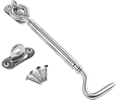 ZARRS Kabinenhaken, Haken und Auge aus Edelstahl mit Schrauben, Kabinen-Haken, für Fenster, Garagentore, Schuppentür, silberfarben, 10,2 cm