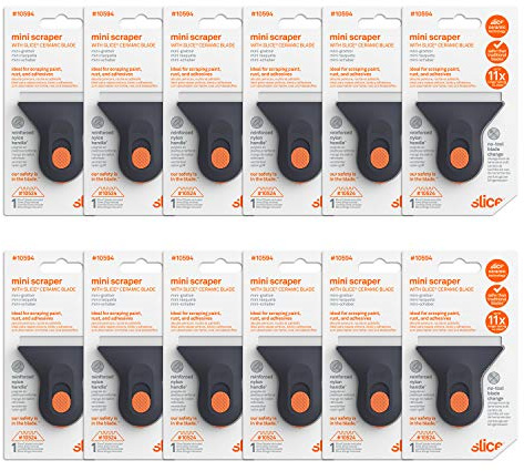 Slice 10594-CS Mini Scraper, Ceramic Blade, Lasts 11x Longer Than Metal, Finger Friendly, Never Rusts, No Strain on Thumb or Hand, Blade Locks in Position, Compact Size, Left or Right Hand, 12 Pack
