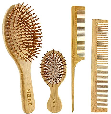 Brosse Cheveux En Bambou, Set De Brosse à Cheveux Comprenant Un a Queue, Dent Large, Peigne Cheveux Et Peigne Barbe