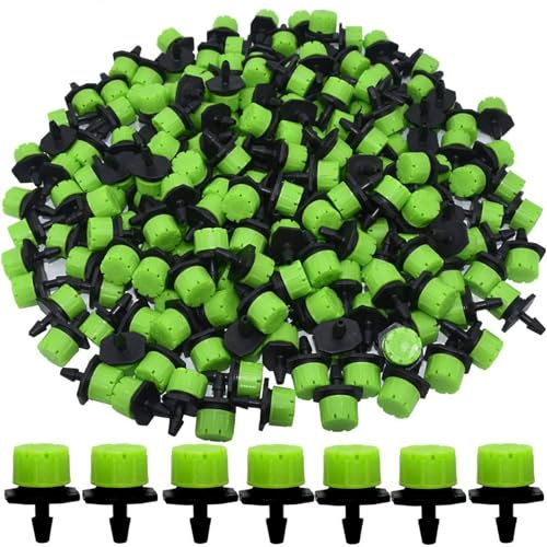 Kalolary 200 Unids 1/4’’ Ajustable Micro Sistema de Irrigación por Goteo Riego Rociadores Anti-Obstrucción Emiter Goteo Droppers for Automatic Irrigation Equipmen - Verde