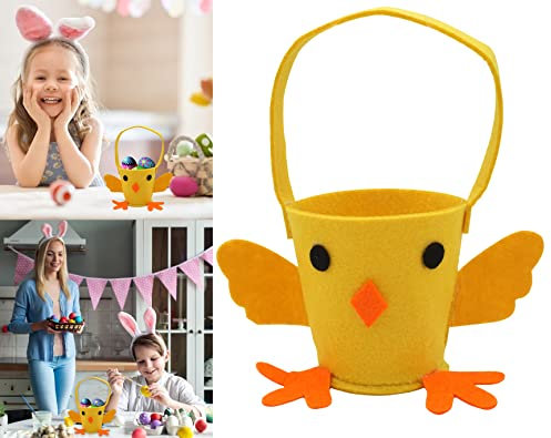 Osterküken Filz-Eimer, 25 cm, wiederverwendbarer Korb für Eiersuche, Kinderpartyzubehör, gelbe Leckerli-Tasche, Süßigkeiten-Aufbewahrung, Ostergeschenk, Festival-Dekoration und Schokoladenhalter
