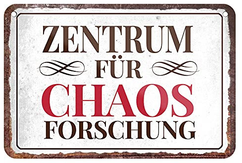 Zentrum für Chaos Forschung - lustiges Türschild mit witzigen Spruch - Metallschild mit Kordel und Saugnapf - Deko Arbeit Büro Betrieb Firma Kinderzimmer Jugendzimmer Eingang Flur - 18x12cm