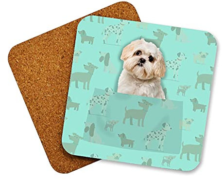 Shih Tzu Dog Gifts|Drinks Coasters Set of 4 for Dog Lovers Owners Men Women Children|Wooden Cork Backed Non Slip Coaster for Cup Glass Mug|Square 9 cm x 9 cm x 3 mm