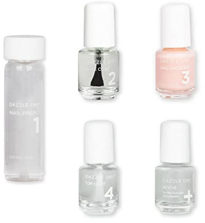 Dazzle Dry Mini Kit 4 Step System - Livin' La Vida Yoga, a soft and pale creamy pink with a hint of diamond dusted shimmer. Semisheer. (5 Piece Kit)