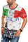 Herren T-Shirt Tee Shirt Oversize Fan Trikot Rundhals-Ausschnitt Italy Italia Urlaub EM WM 2020 2021 2022 Fußball Italien M