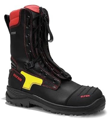 ELTEN Feuerwehrstiefel Curt GTX ESD F2A, Damen und Herren, Leder, Stahlkappe, robust 44, Schwarz|Rot