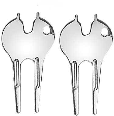 IKAAR 2 Stück Golf Pitchgabel Metall Golf Divot Reparatur Pitchgabel Edelstahl Pitchgabeln Golfplatzgeräte, Leicht und Tragbar Silver