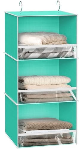 Simple Houseware Hängeschrank mit 3 Ablagen und Stopper, Türkis