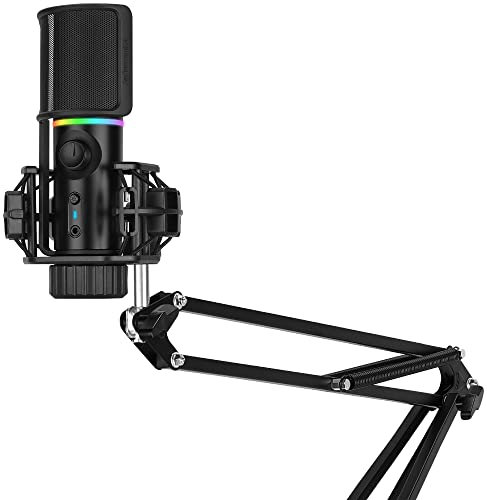 streamplify Mic Arm Microfono Streaming con Brazo - Micrófono PC USB Incluye Soporte Microfono - Modos de iluminación RGB - Captación cardioide
