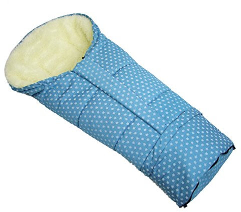 BAMBINIWELT Winterfußsack Fußsack für Kinderwagen, Buggy oder Schlitten, in Mumienform, aus Wolle, Größe anpassbar, MUMIE MELIERT STERNE (türkis)