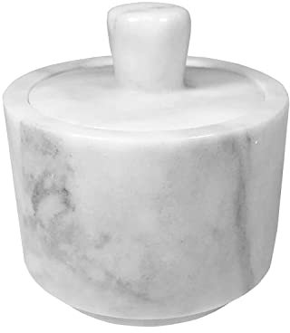 Yepmlrt Marble Salt Cellar with Lid, Salt Holder Storage Container for Counter（ White）
