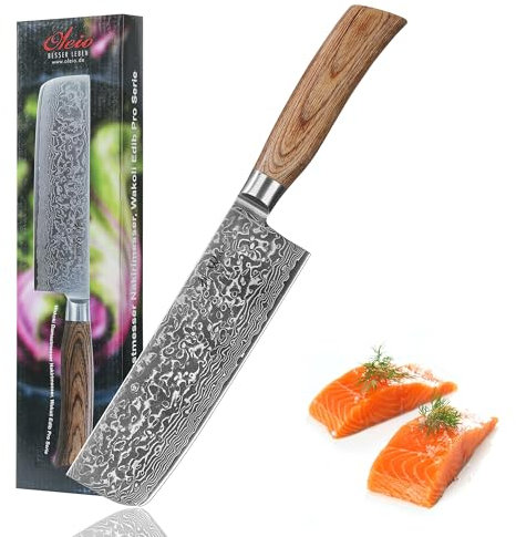 Wakoli EDIB Pro Damast Nakiri Messer – 18 cm Klinge aus 67 Lagen Damaststahl mit VG10-Kern, ergonomischer Pakkaholzgriff, Küchenmesser für Gemüse, Obst, Fleisch & Fisch, in Geschenkbox