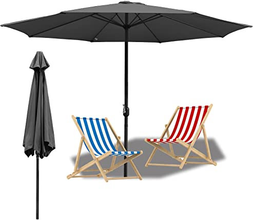 Lospitch Sonnenschirm 350cm, Aluminium Gartenschirm UV-Schutz, Groß Sonnenschirm Balkon schmutzabweisend, Terrassenschirm für Garten Schwimmbad Sandstrand, ohne Ständer (Grau)…