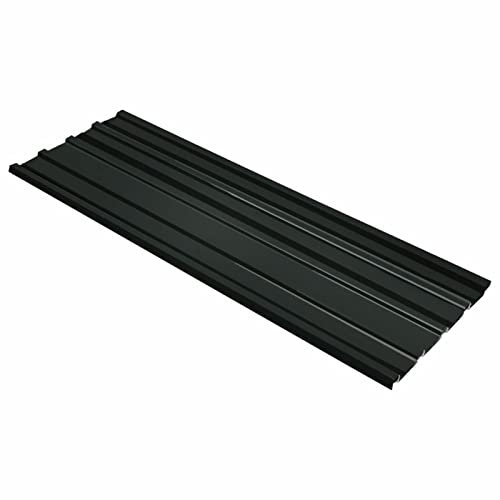 MOONAIRY 12pcs Panneaux de Toiture Plaques Tôles Profilées Bricolage Toit Cabane Abris de Jardin Etable Maison Mobile Acier Galvanisé Anthracite
