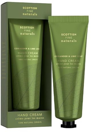 Scottish Fine Naturals Hand Cream - Coriander and Lime Leaf - Enriched With Shea and Cocoa Butter - Hydrating - Sensitive Formula - Vegan Friendly - 75ml