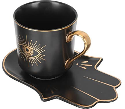 Cabilock Teetassen Keramiktasse Teetasse Evil Eye Kaffeetasse Set Espresso Tasse Kaffeetasse Türkische Amulett Schutz mit Untertassengetr? für Segen Kraft Britische Kaffeetassen