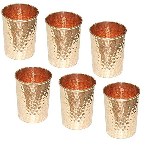 OSNICA Lot de 6 gobelets en cuivre pur martelé pour le traitement des produits ayurvédiques, accessoires de vaisselle, hauteur 9,5 cm