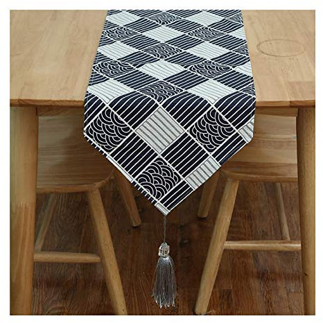 EHOMERY Tischdeko Feuer, Tischdecken In Schwarz-Weiss Gitter Tischläufer Cotton Linen 30x180CM