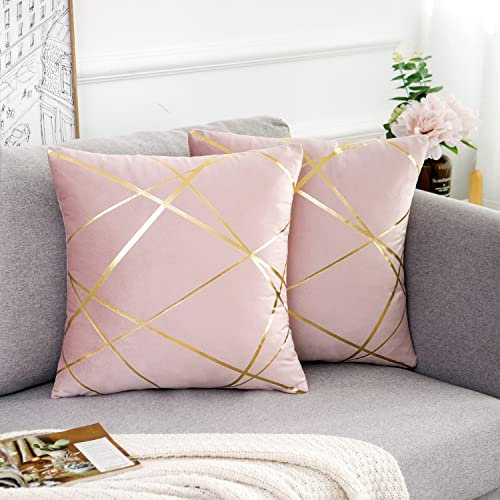 Federe Cuscini 45x45 Cm Velluto Rosa Copricuscini Decorativi Set di 2 Quadrati Federa Cuscino Divano Geometrica Federe per Soggiorno Camera Letto Auto Decorazione Inverno Tenere Caldo