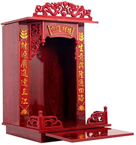 HOMSFOU Chinesischer Buddhistischer Altar Holzaltarschrank Wandmontiertes Buddha- Holzschnitzerei Buddhistischer Statuenständer Chinesisches Buddhistisches Holzzubehör für Die