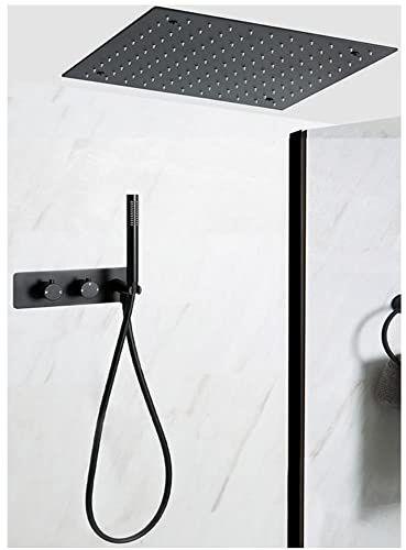 MILANO Thermostatic Mixer Valve 400mm Square Shower Head Handset Black