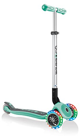 GLOBBER - Primo Foldable Premium Lights - Trottinette 3 Roues pour Enfants de 3 Ans à 6 Ans, Vert Menthe