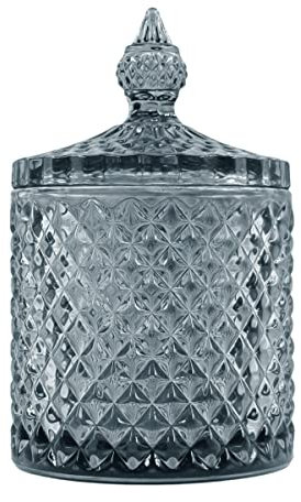 Sizikato Diamond Faceted Glass Candy Jar with Lid, 10oz Grey Decorative Jar, Nut Jar, Dried Fruit Storage Jar.